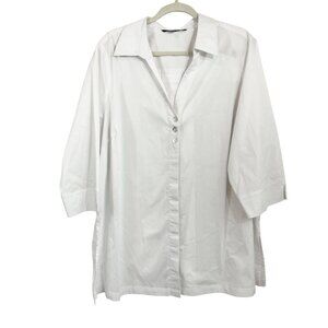 Zac & Rachel White Artsy Tunic Blouse Business Mother of Pearl Buttons‎ Size 2X